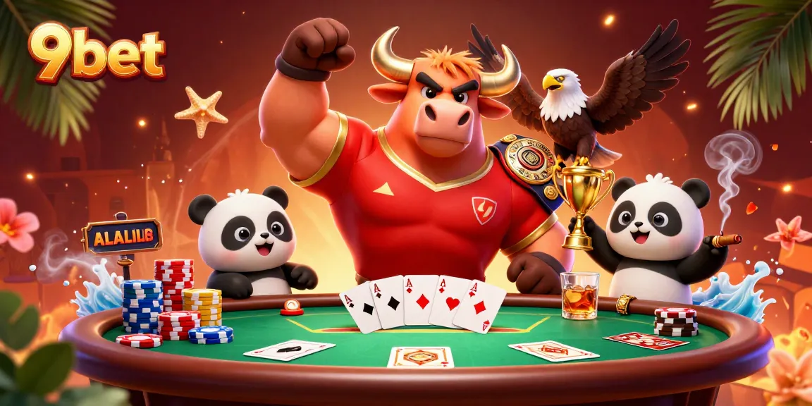 Experience thrilling victory poses with 9bet characters at the vibrant casino scene.
