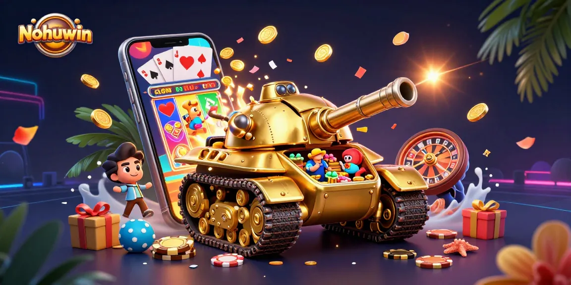 Engage with Nohuwin and experience immersive casino gaming through a vibrant 3D illustration.