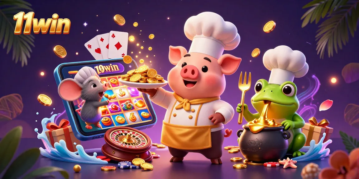 Engaging scene of 11win’s vibrant casino experience with characters and exciting gaming elements.