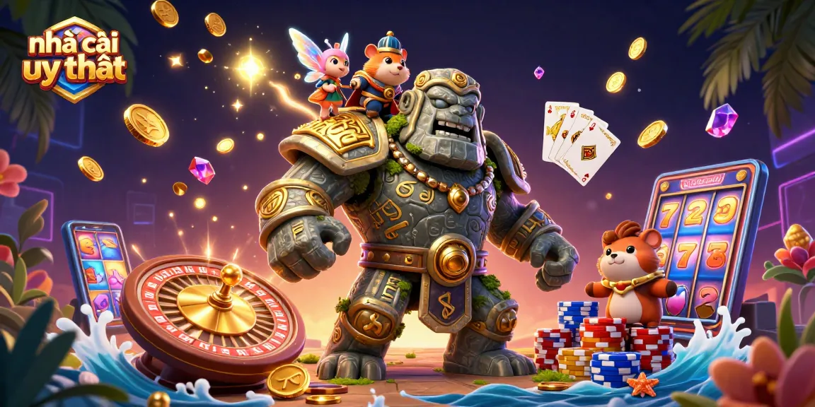 Launch into the exciting world of nhà cái uy tín with cascading coins and a lively 3D scene.