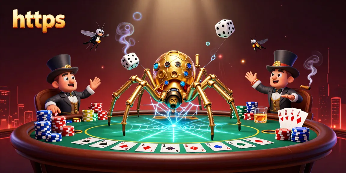 Engage with https excitement of casino; a golden spider entwines luck and strategy in this vibrant illustration.
