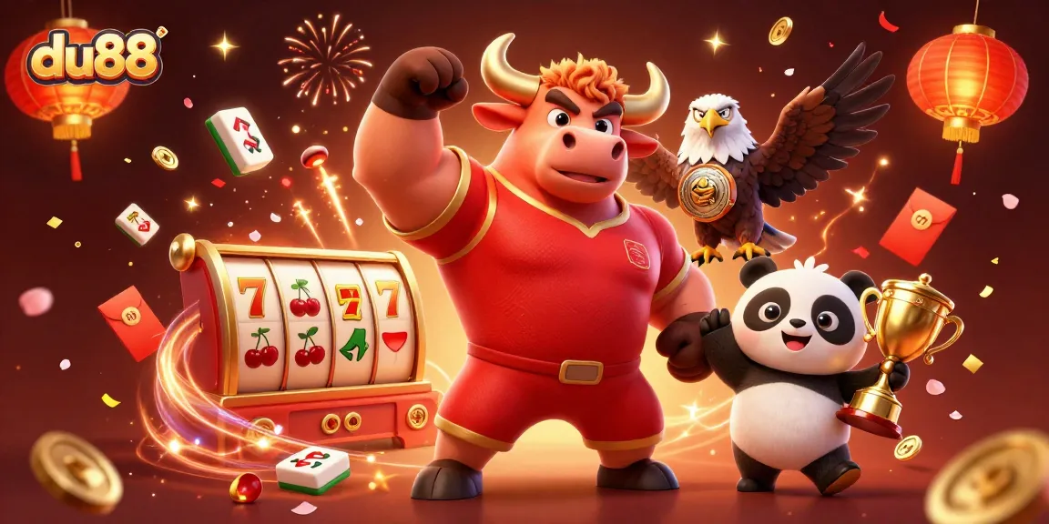 Win big with du88's exciting slots featuring a victorious mascot, lively confetti, and stunning visuals.