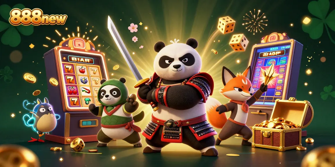 Experience the excitement of 888new slots with a panda samurai and ninja fox in action.