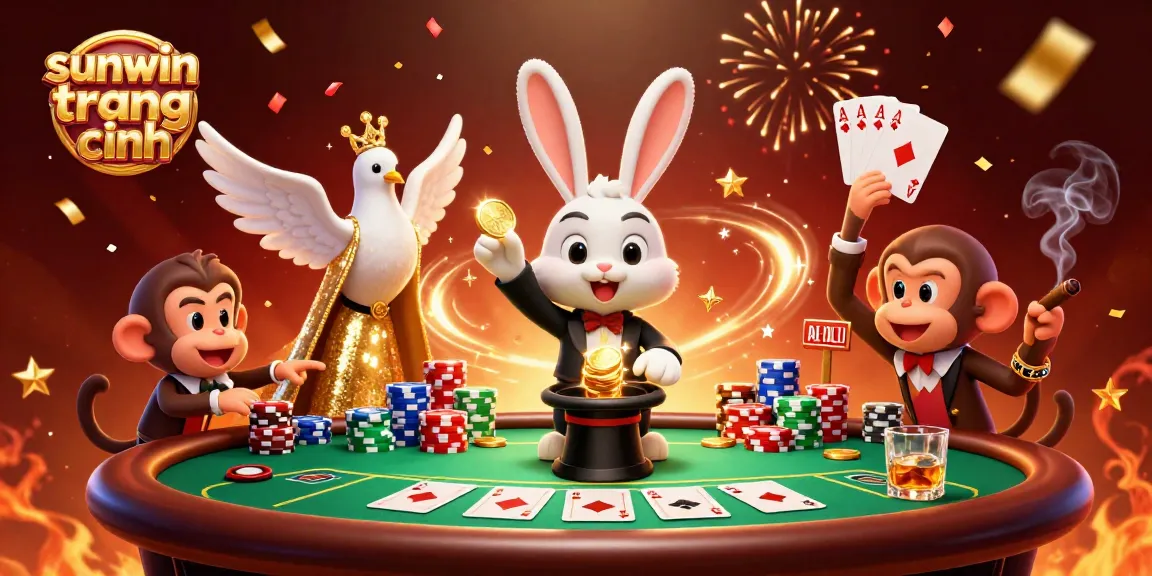 Experience the fun of sunwin trang chính while the magician rabbit pulls coins from a hat surrounded by poker chips.