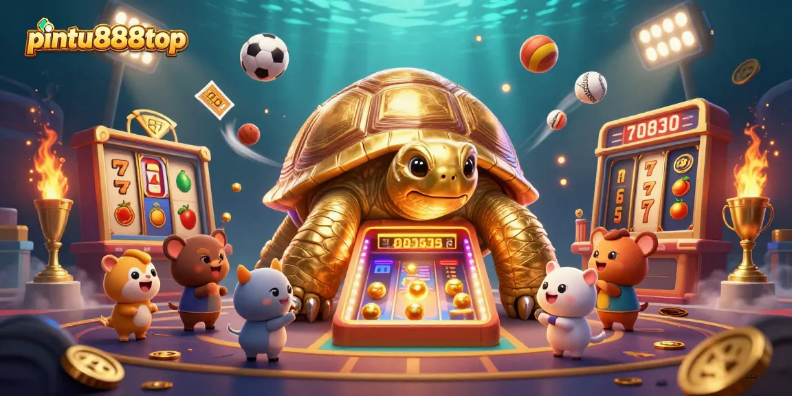 Experience fun jackpots and slots action with pintu888top in this vibrant gaming illustration.