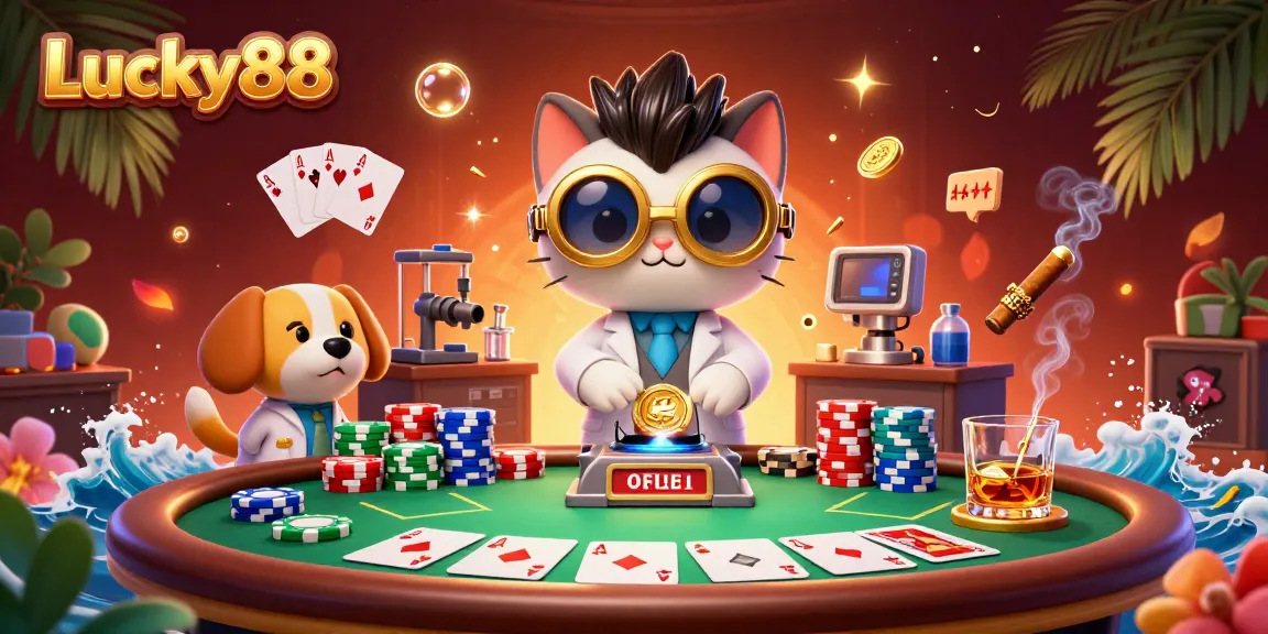 Experience thrilling poker action at Lucky88 with a fun cartoon interpretation of a wild lab!
