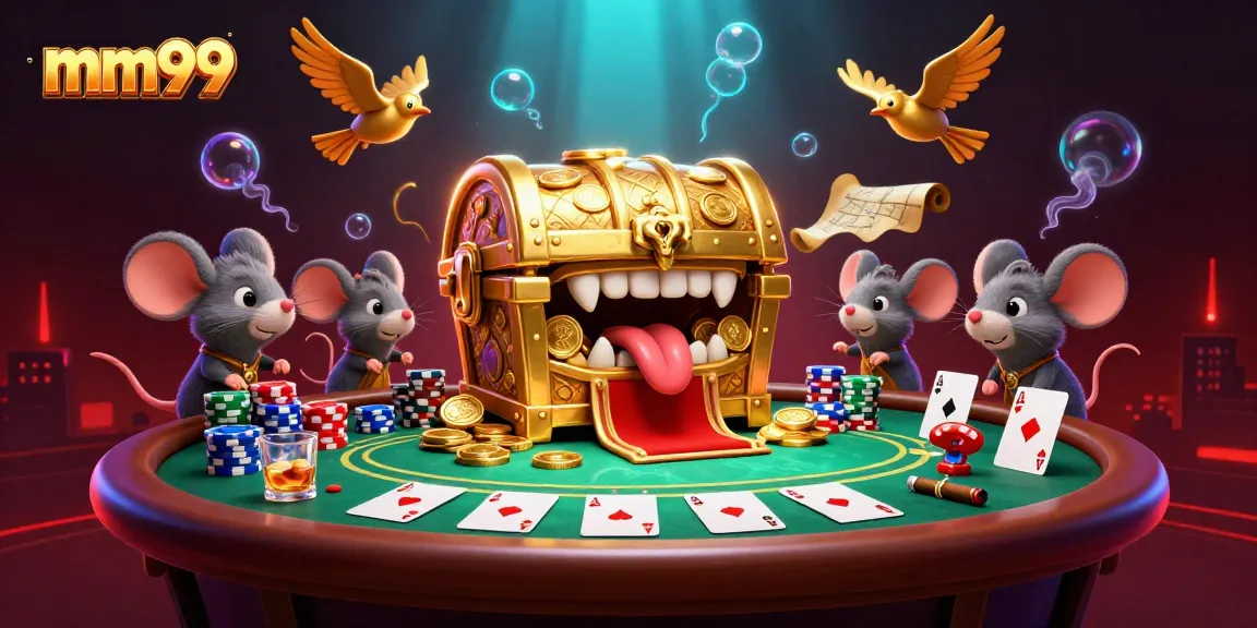 Engage in thrilling poker adventures at mm99 with a vibrant treasure hunt scene filled with animated characters and casino elements.